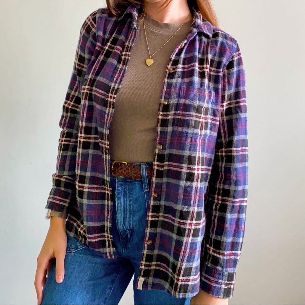 American Eagle Amazingly Soft Boyfriend Fit Blue XS Plaid Flannel Shirt